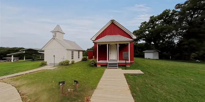 The schoolhouse and chapel on the grounds